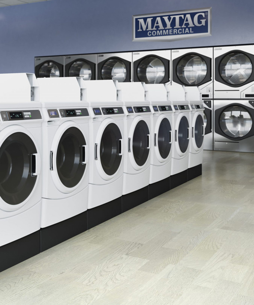 Maytag coin & card operated washing machines at a laundry facility